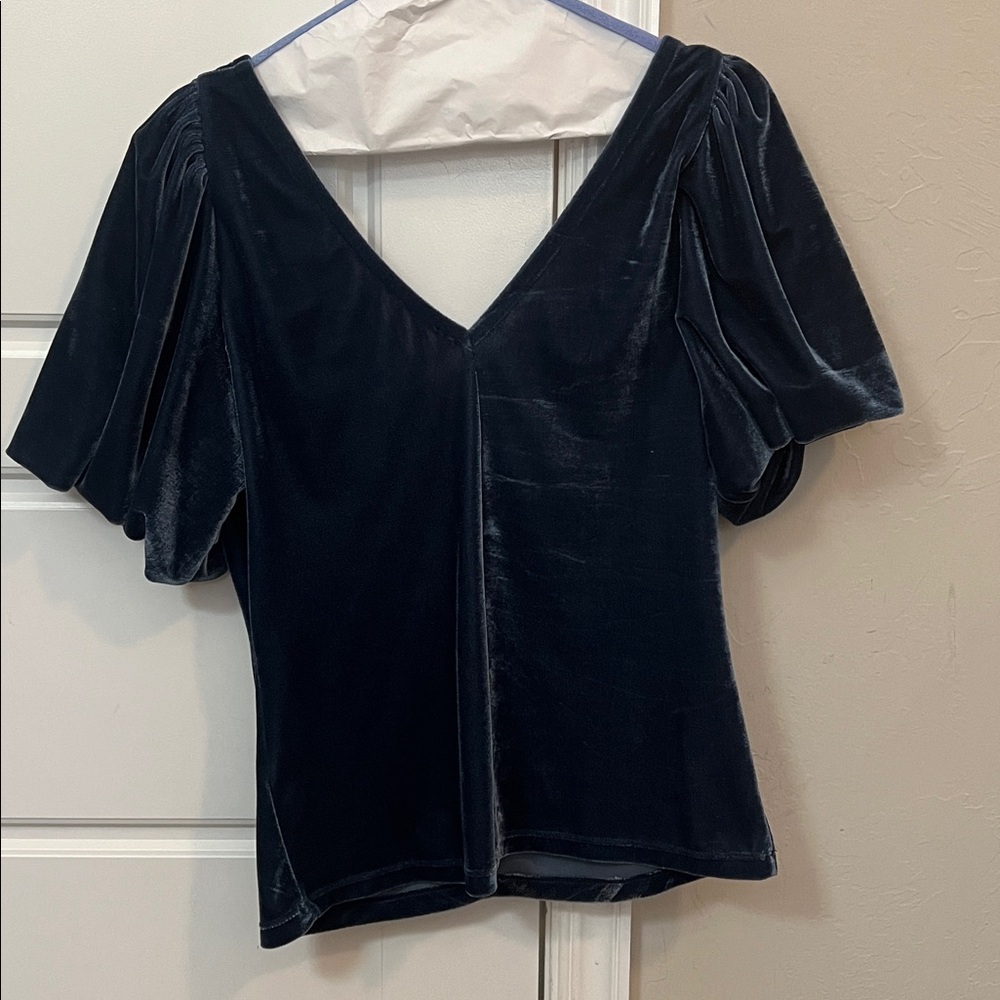 Free People Midnight Blue Ruched Velvet Top - Picture 6 of 8
